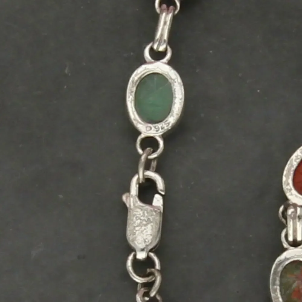 sterling silver vintage multi-stone scarab beetle link bracelet size 7in
